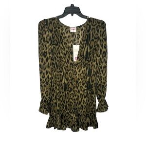 NWT Buddy Love Alicia 5 Long Sleeve Mini Dress Size Large Army Green Black